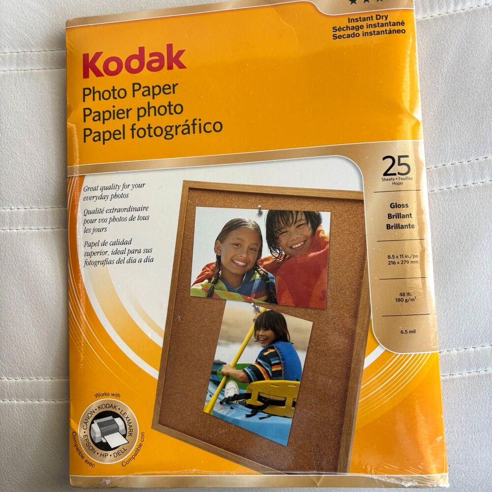 Kodak Gloss Photo Paper 8.5x11 25 Sheets Instant Dry Inkjet Sealed 48 lb
